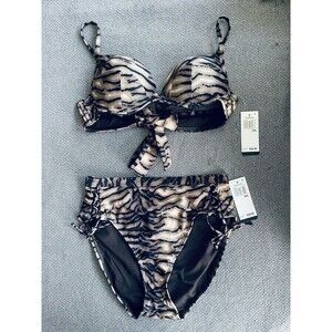 NWT Rachel Rachel Roy 2-Piece Bikini S Small Gray Abstract Animal Print Padded